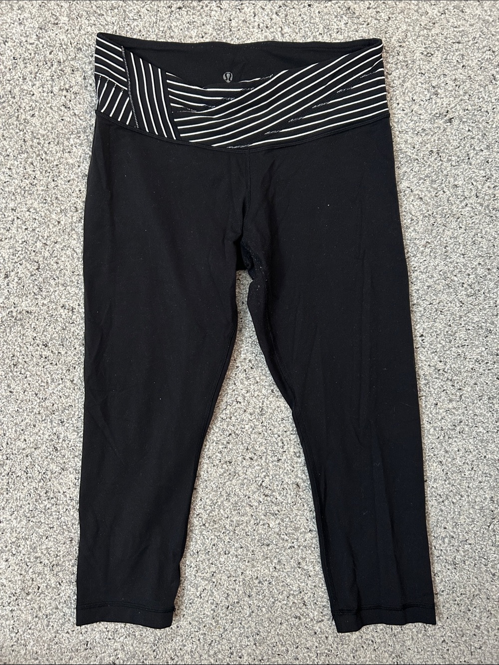 lululemon athletica Black Capri Leggings with Striped Waistband